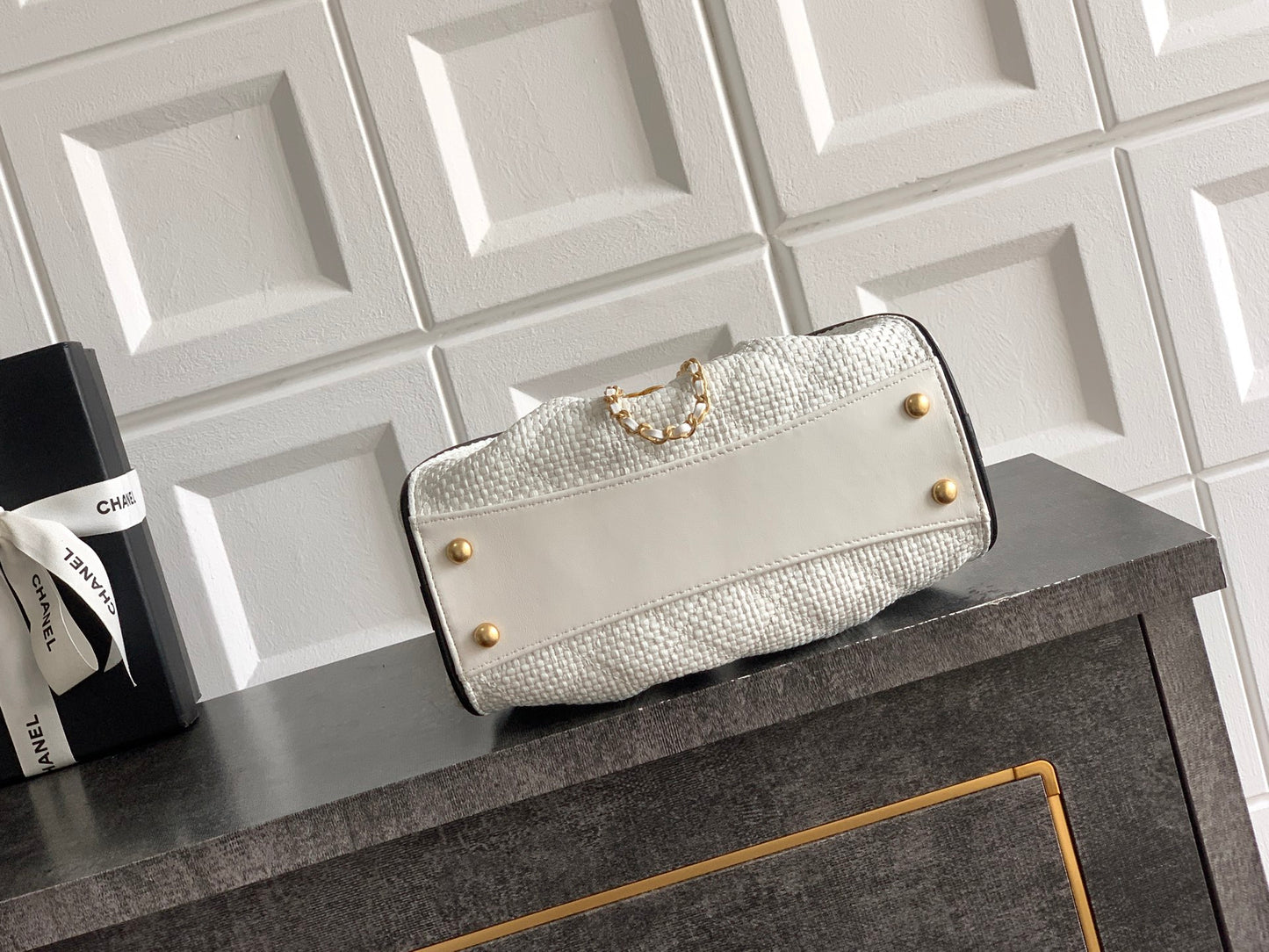Chanel 25 Small Hobo Cream White bottom view