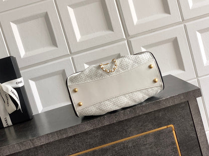 Chanel 25 Small Hobo Cream White bottom view