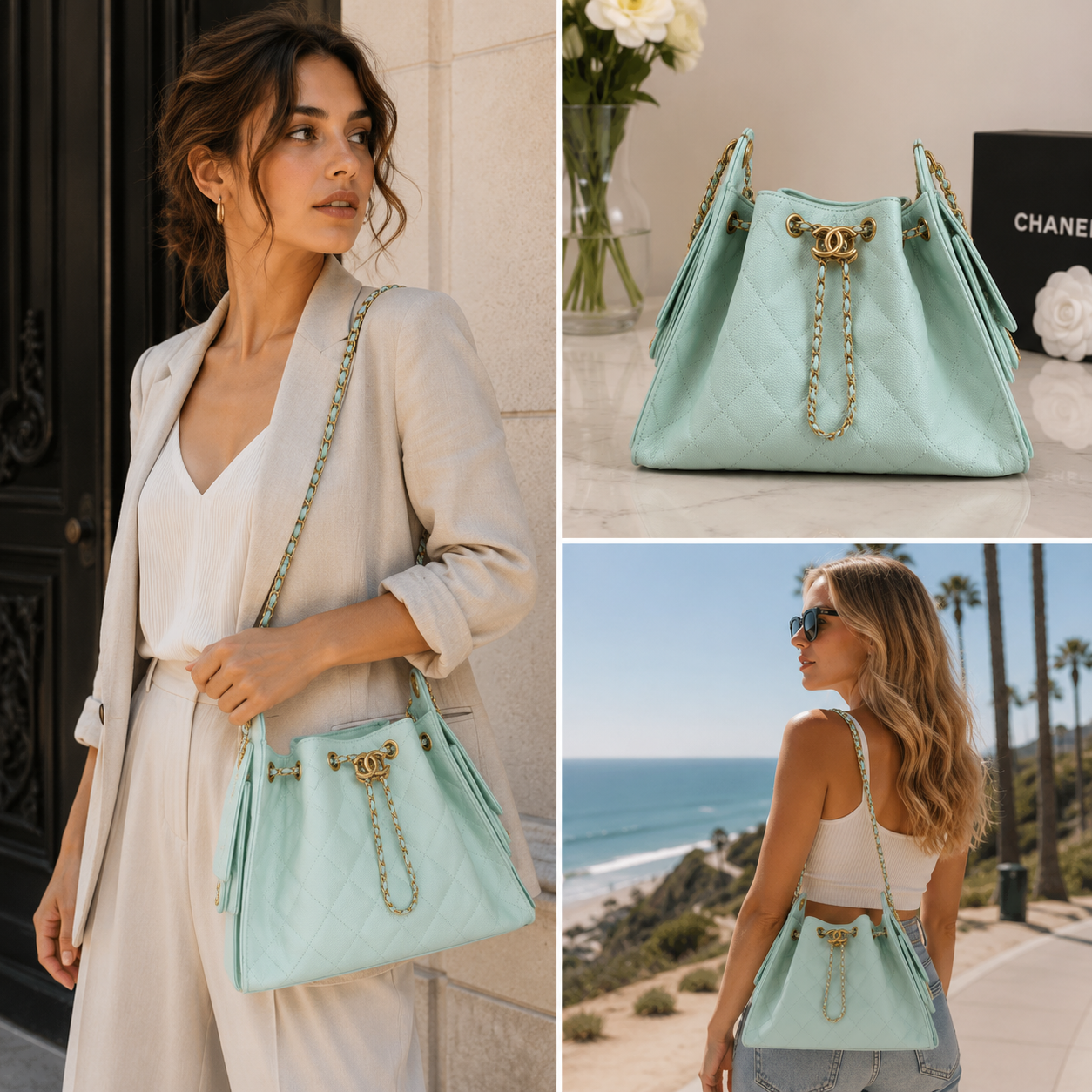 Chanel 25 Small Hobo Light Green Lifestyle