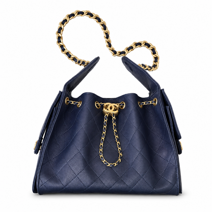 Chanel 25 Small Hobo Navy Blue front view
