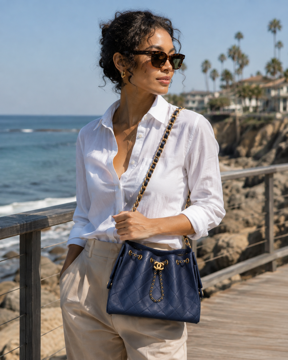 Chanel 25 Small Hobo Navy Blue lifestyle