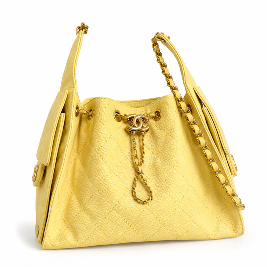 Chanel 25 Small Hobo Yellow front view