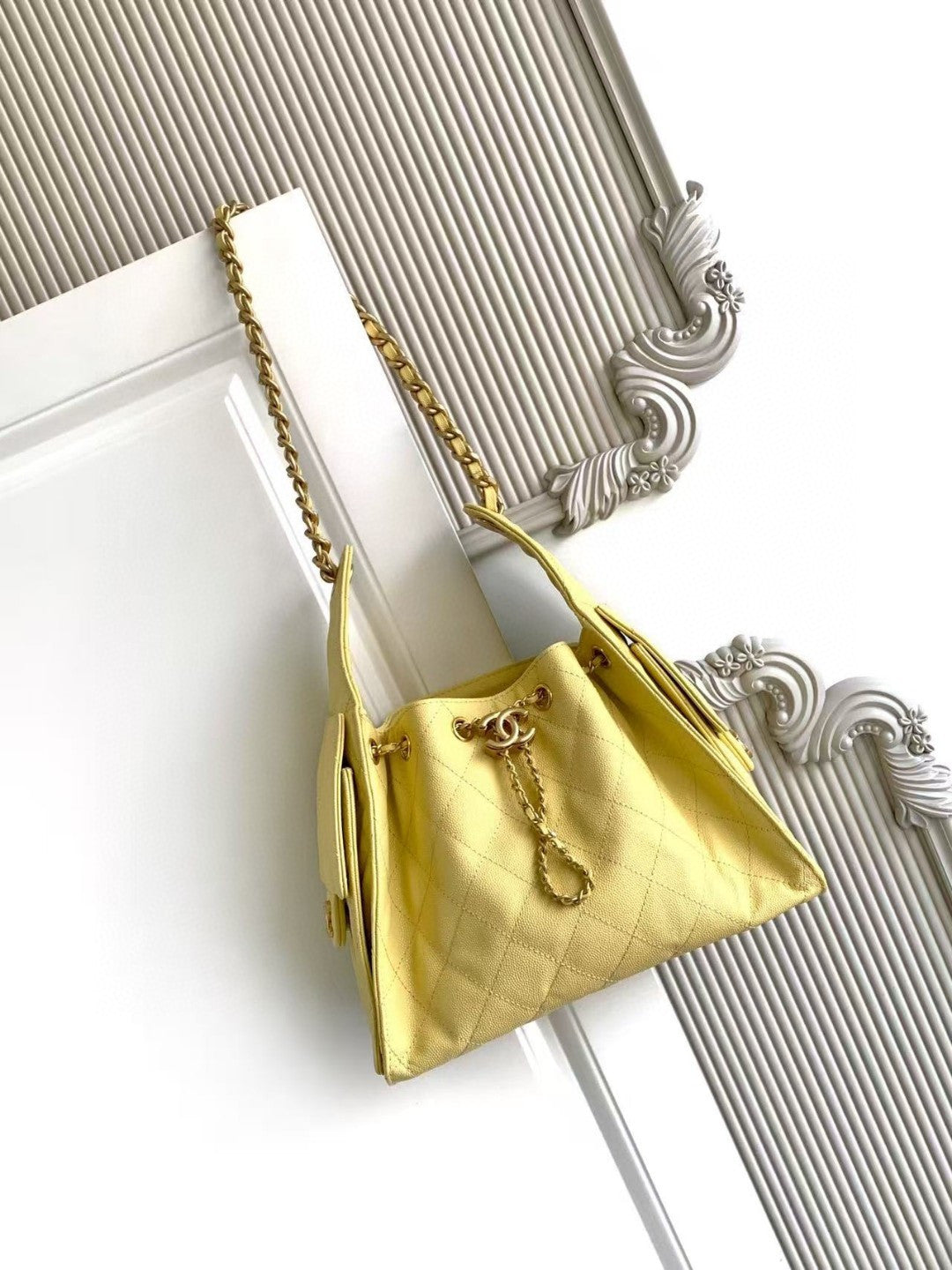 Chanel 25 Small Hobo Yellow full front view