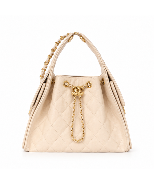 Chanel 25 Small Hobo in Ivory White Front View