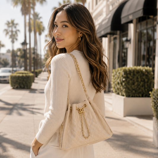 Chanel 25 Small Hobo in Ivory White Lifestyle