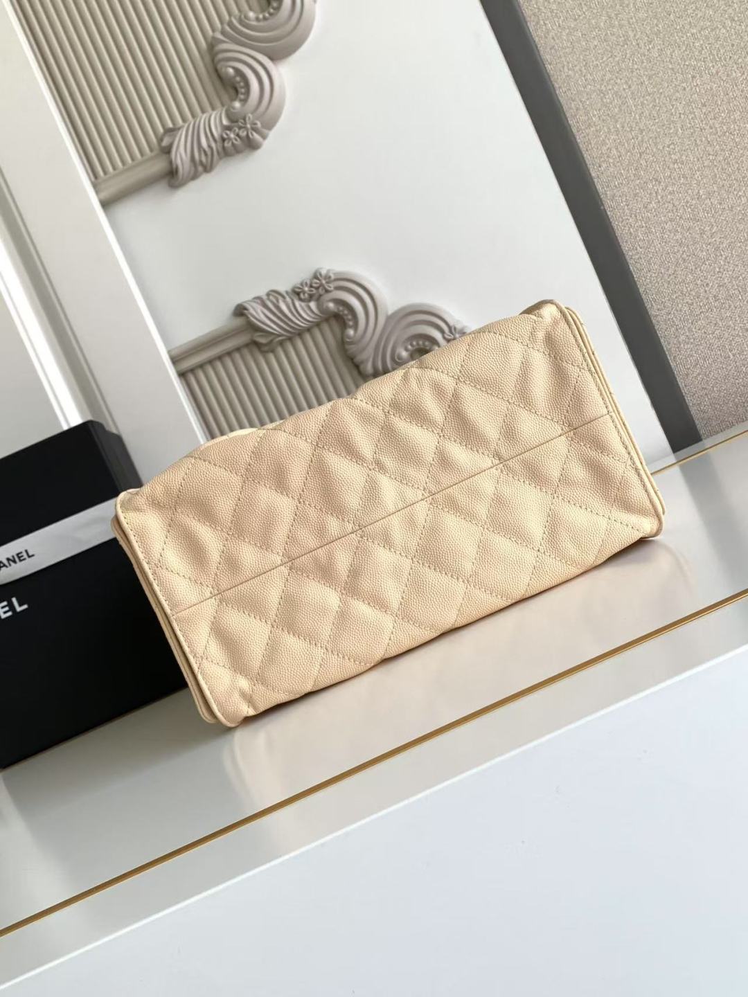 Chanel 25 Small Hobo in Ivory White bottom view