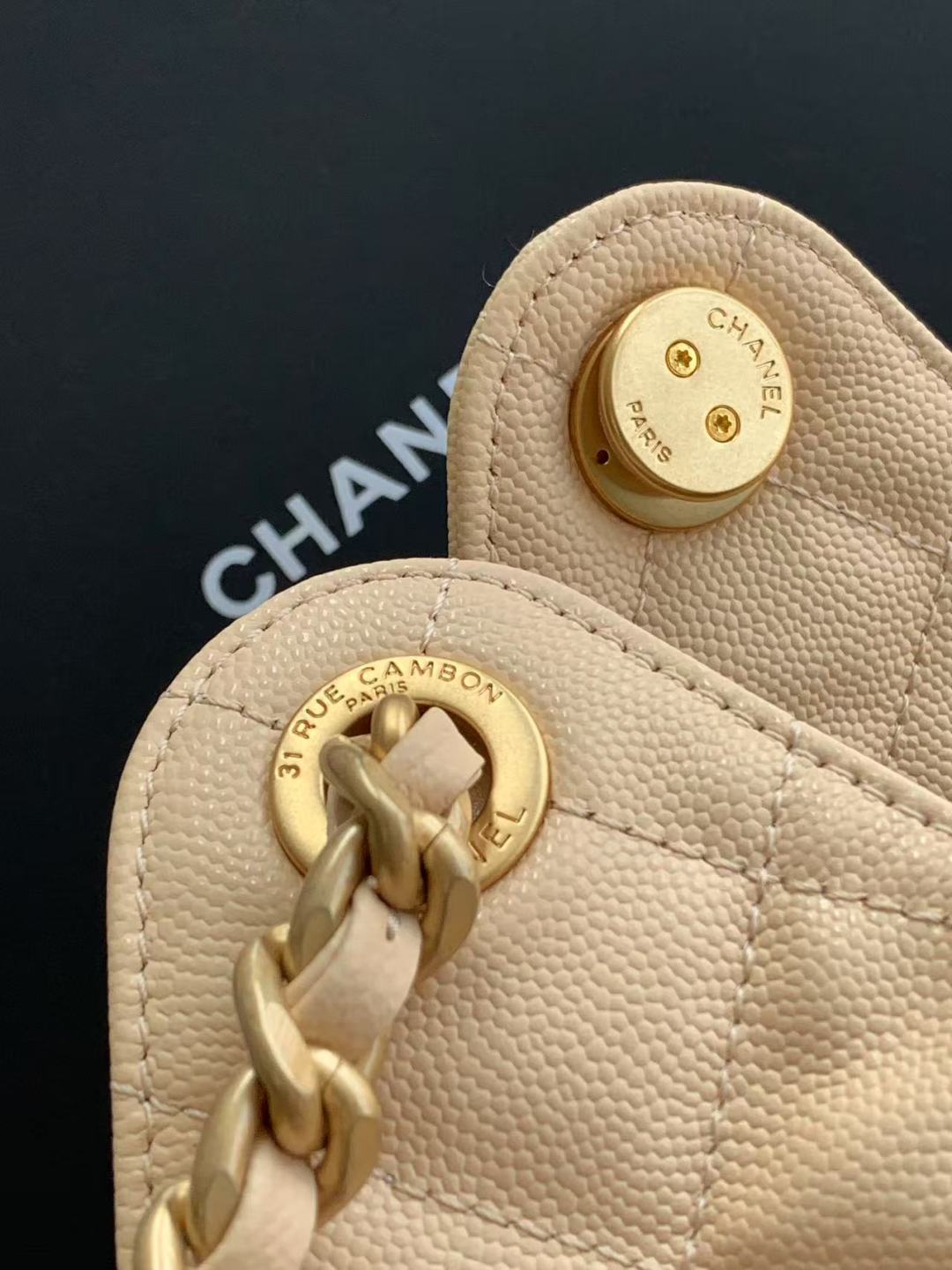 Chanel 25 Small Hobo in Ivory White close- up hardware view