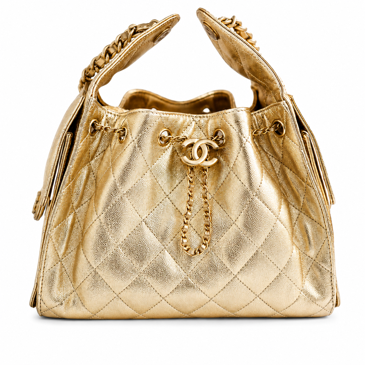 Chanel 25 Small Hobo in gold  front view