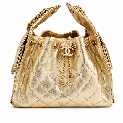 Chanel 25 Small Hobo in gold  front view