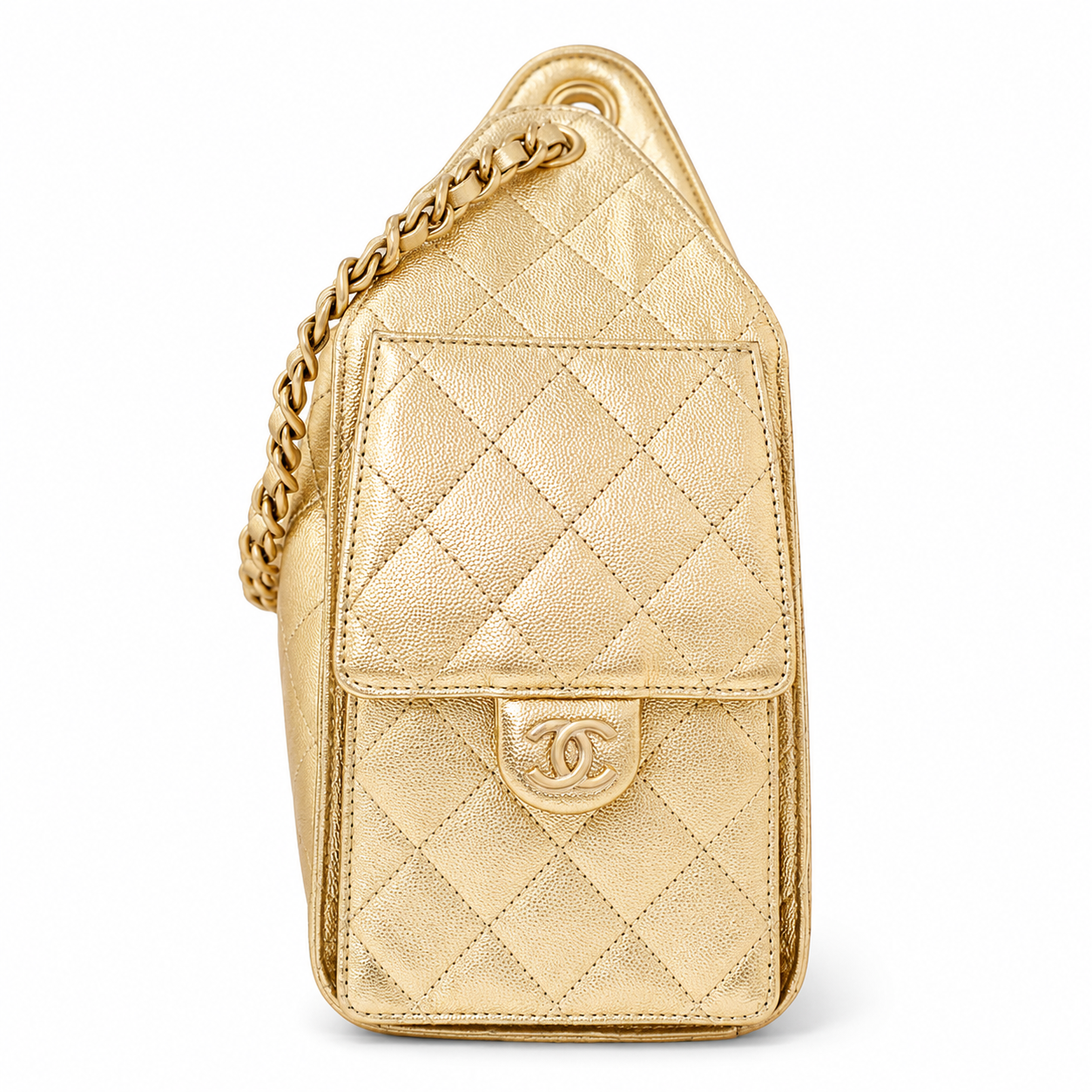 Chanel 25 Small Hobo in gold side view