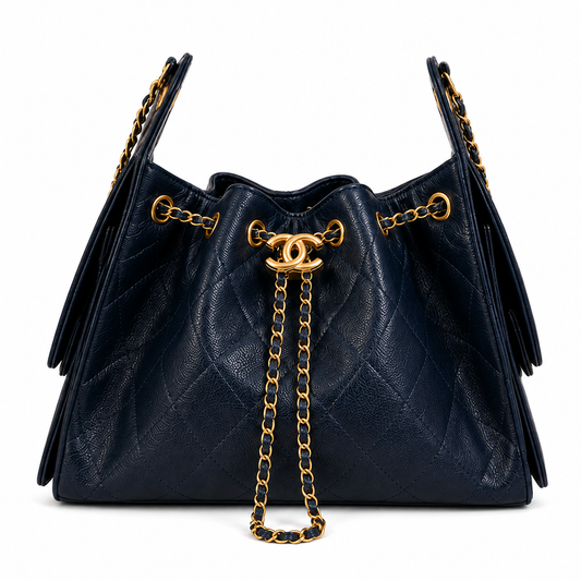 Chanel 25 Small Hobo navy blue  frontview