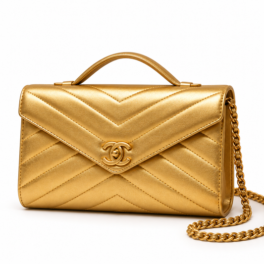 Chanel Chevron Wallet on Chain  Gold - Pre-Owned Authentic | Bravo Fashion