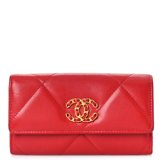 Chanel 19 Quilted Flap Wallet in Red Goatskin with Aged Brass CC – Pre-Owned Authentic