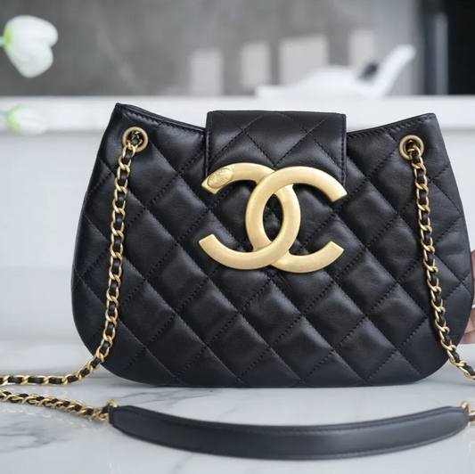 re-Owned Authentic Chanel Lambskin Quilted CC Messenger Black Bag
