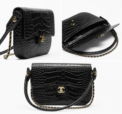 Chanel Large Clutch Crocodile-Embossed Leather in Black collage detail
