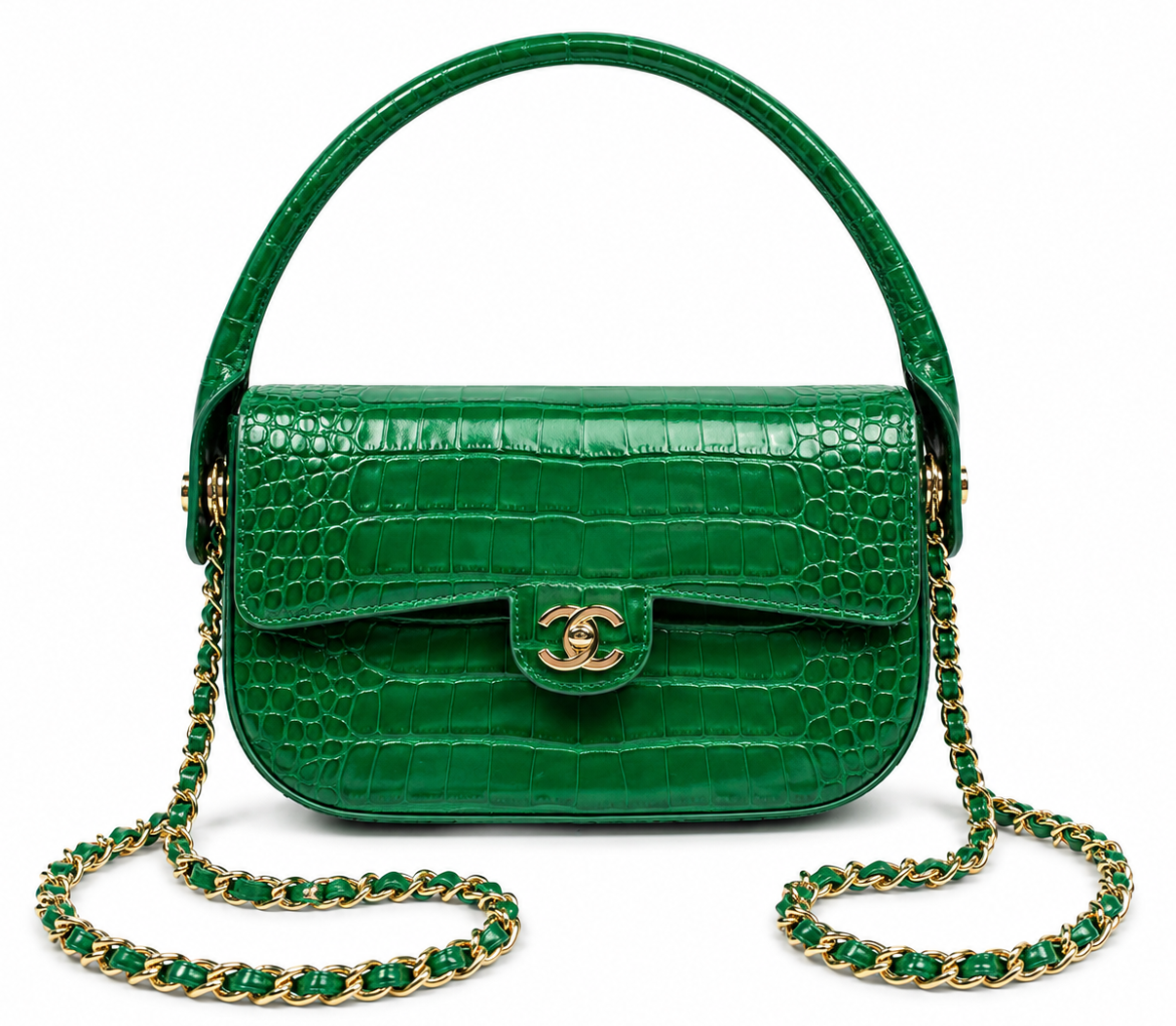 Chanel Large Clutch Crocodile-Embossed Leather in Green front view