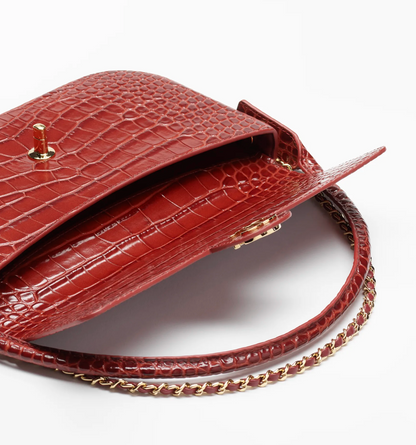 Chanel Large Clutch Crocodile-Embossed Leather in Red  close-up  detail