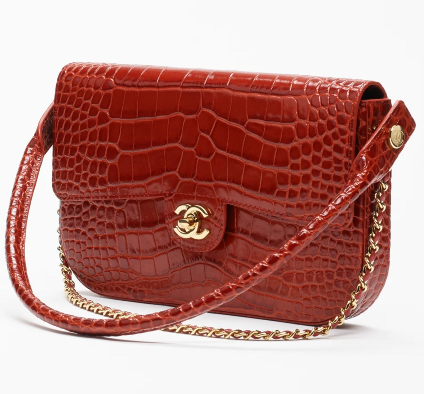 Chanel Large Clutch Crocodile-Embossed Leather in Red side