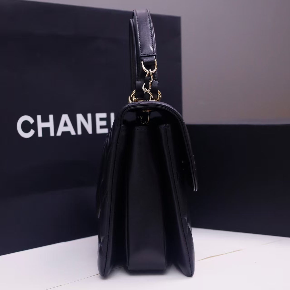 Chanel Trendy CC Flap with Diamond Crystals 19CM in Black  top view side view