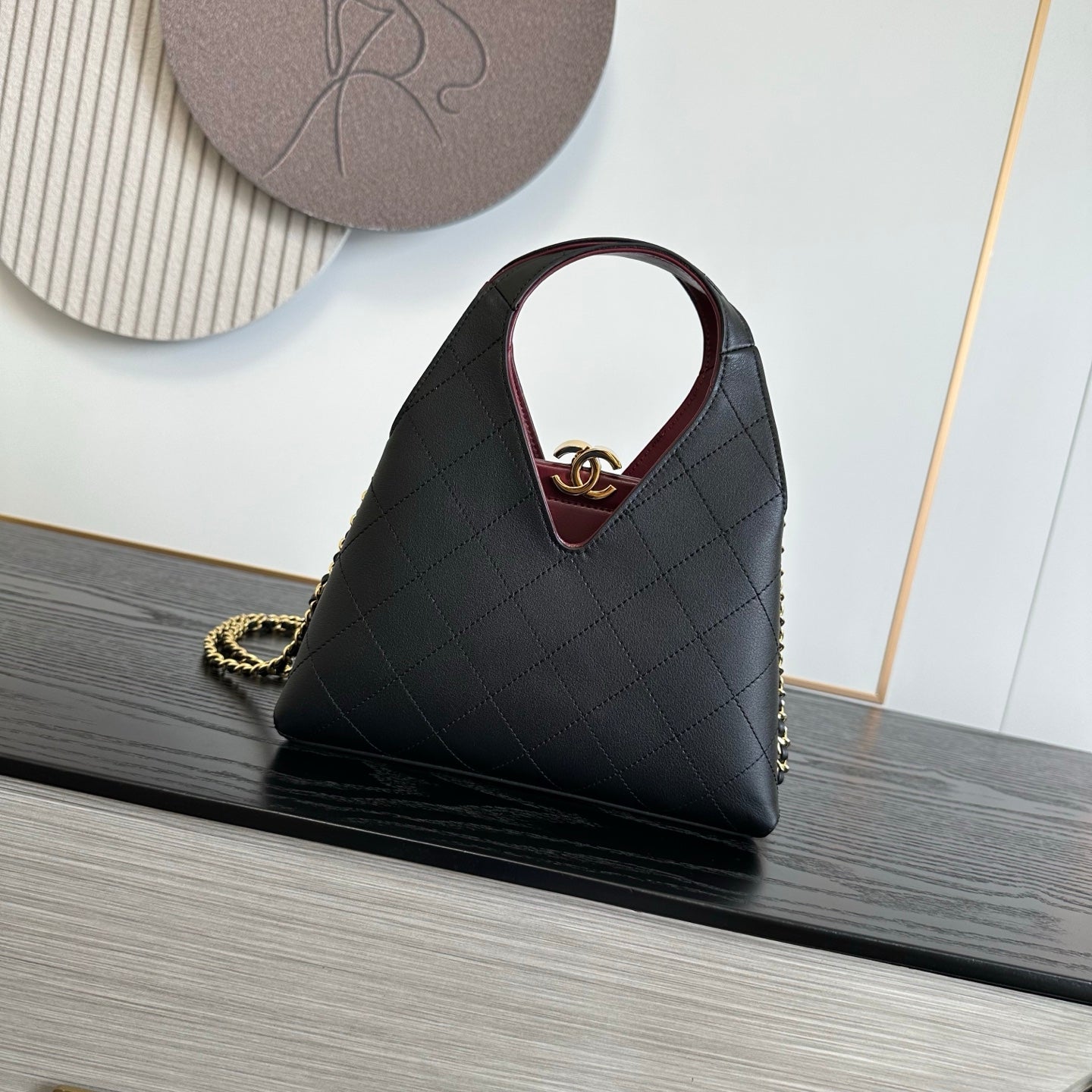 Chanel black calfskin shopping bag back view