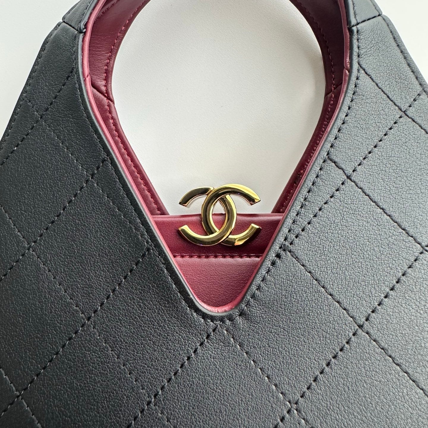 Chanel black calfskin shopping bag close-up
