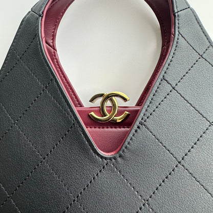 Chanel black calfskin shopping bag close-up