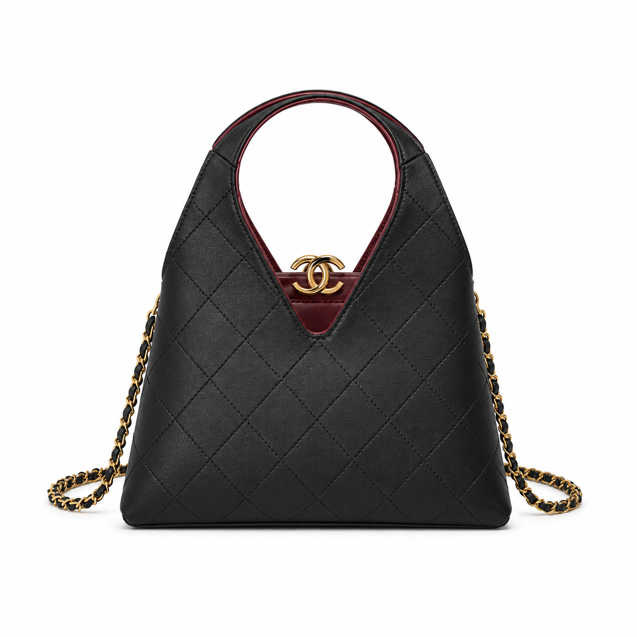 Chanel black calfskin shopping bag front view