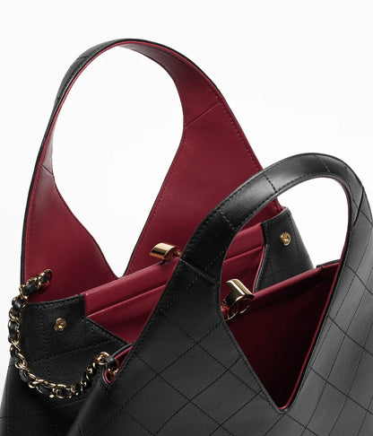 Chanel black calfskin shopping bag interior