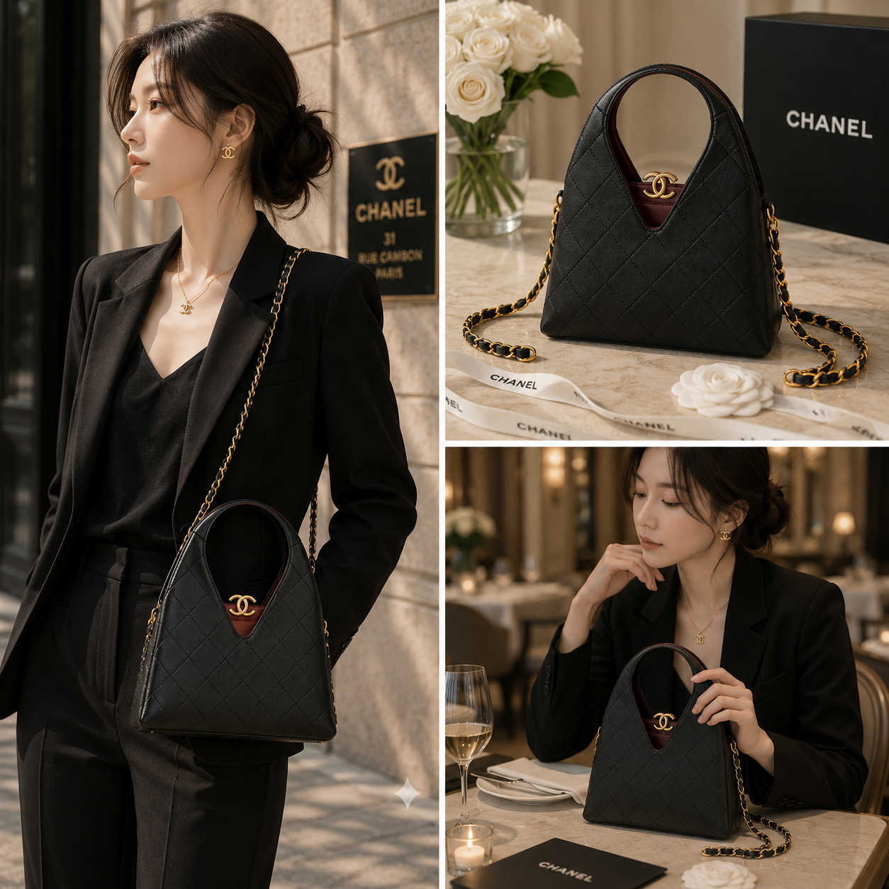 Chanel black calfskin shopping bag lifestyle