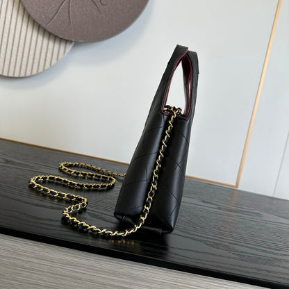 Chanel black calfskin shopping bag side view