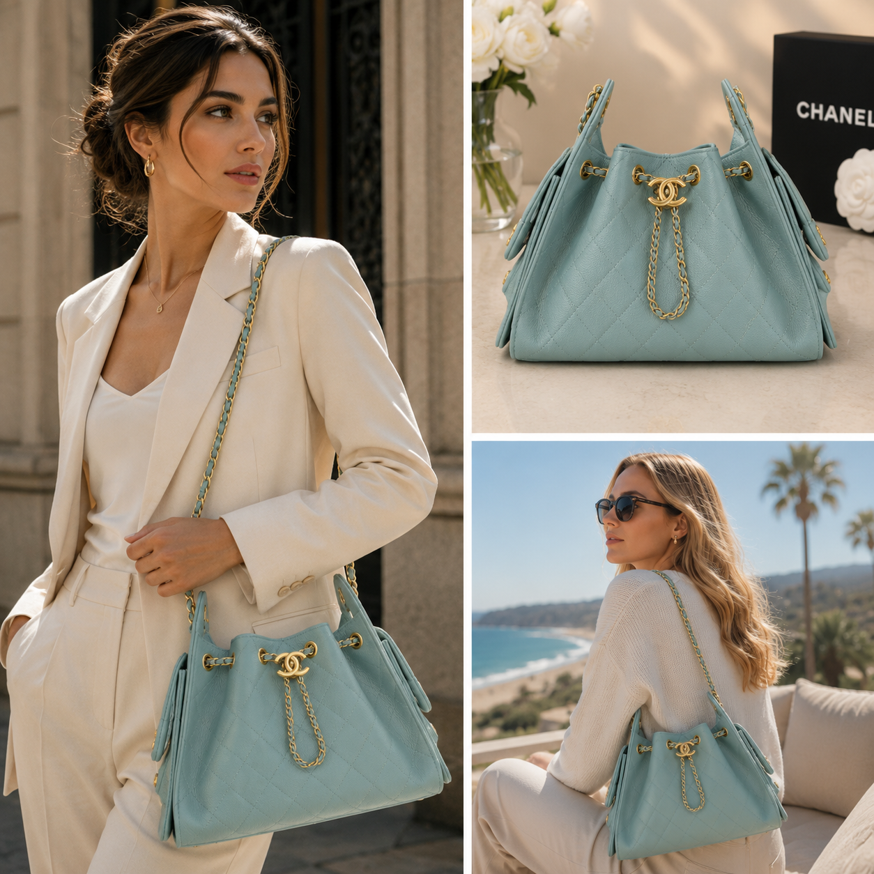 Pre-Owned Authentic Chanel 25 Small in  Light Blue / Aqua