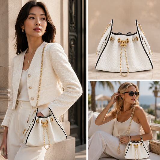 Chanel 25 Small Braided Raffia in Cream White - Pre-Owned Authentic
