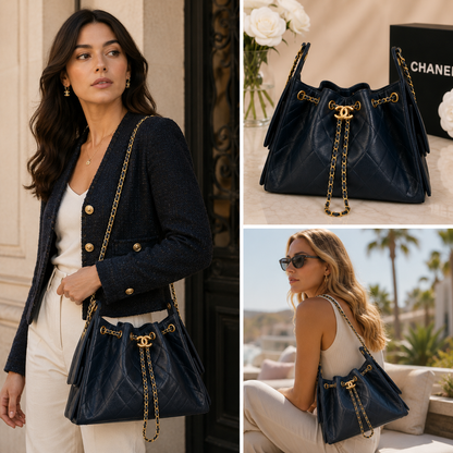 Pre-Owned Authentic Chanel 25 Small in Navy Blue