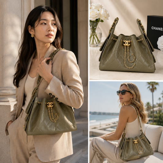 Pre-Owned Authentic Chanel 25 Small in Dark Khaki