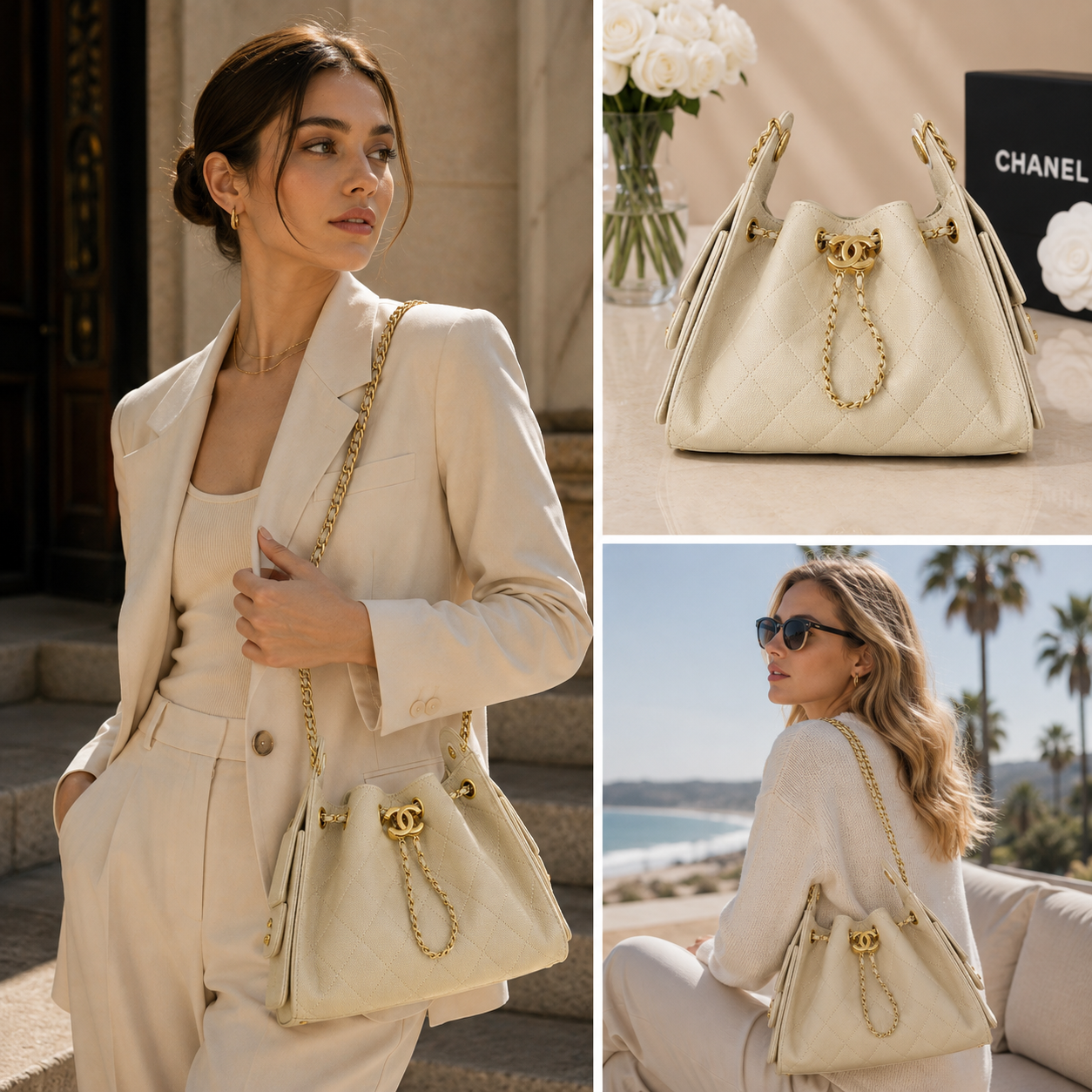Pre-Owned Authentic Chanel 25 Small in Ivory White