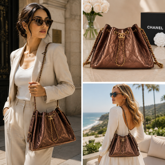 Chanel Small Caviar Leather 25  in  Bronze  - Pre-Owned Authentic