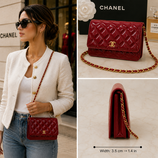 Pre Owned Chanel Quilted Patent Wallet on Chain