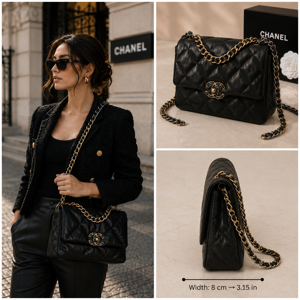 Chanel 19 Medium Handbag | Shiny Goatskin in Black - Pre Owned Authentic