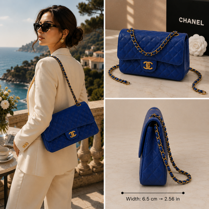 Pre-Owned Authentic Chanel Classic Flap in Blue