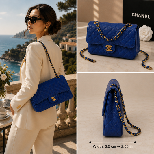Pre-Owned Authentic Chanel Classic Flap in Blue