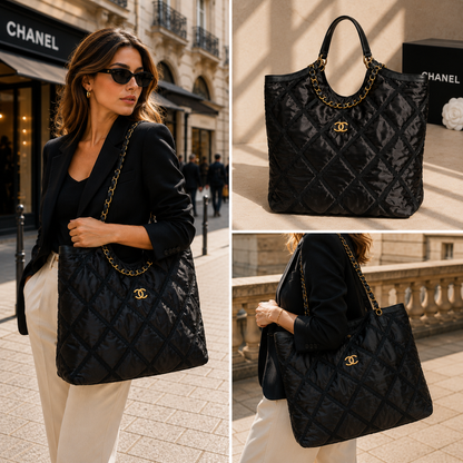Pre-Owned Authentic Chanel Quilted CC Nylon Chain Tote