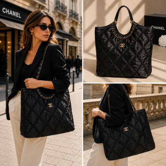 Pre-Owned Authentic Chanel Quilted CC Nylon Chain Tote
