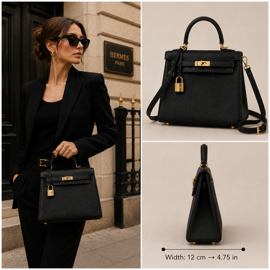 Pre-Owned Authentic Hermes Kelly Sellier 25 in Black Epsom with Gold Hardware
