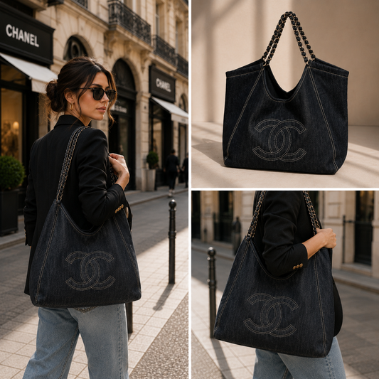 Pre-Owned Authentic Chanel Denim CC Coco Cabas
