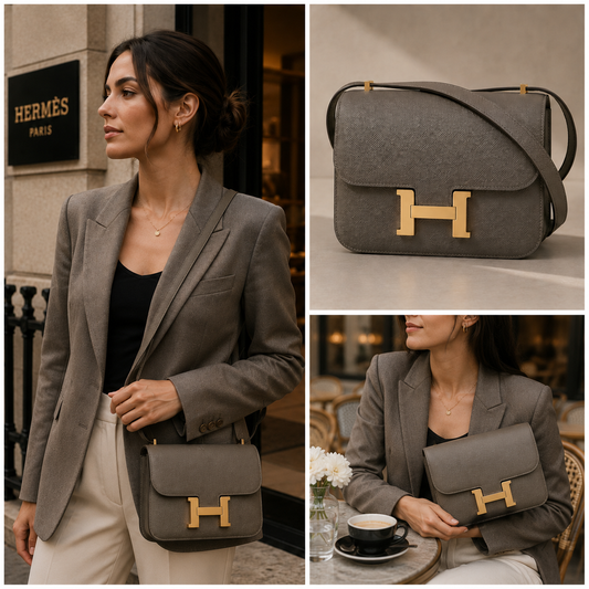 Pre-Owned Authentic - Hermes Constance 18 Epsom Leather Elephant Grey with Rose Gold Hardware