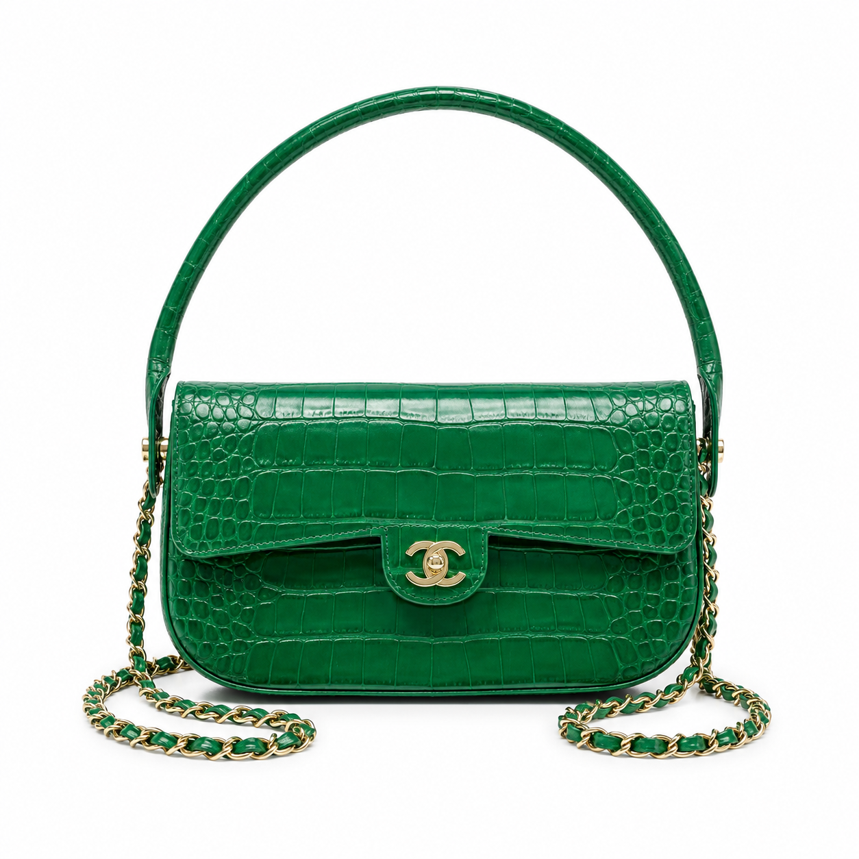 Chanel Large Clutch Crocodile Leather in Green AS6425 - Pre-Owned Authentic