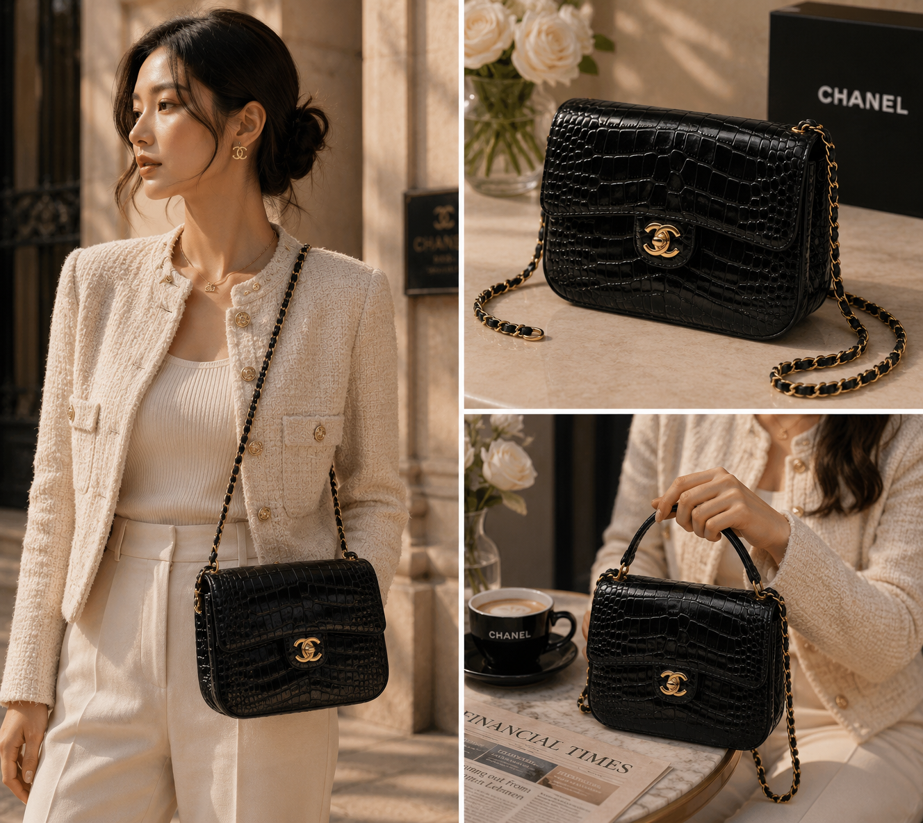 Chanel Large Clutch Crocodile Leather in Black  AS6425 - Pre-Owned Authentic
