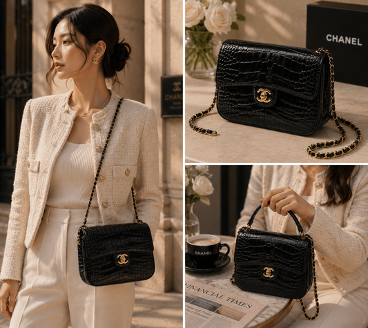 Chanel Large Clutch Crocodile Leather in Black  AS6425 - Pre-Owned Authentic