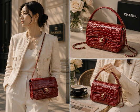 Chanel Large Clutch Crocodile Leather in Red  AS6425 - Pre-Owned Authentic