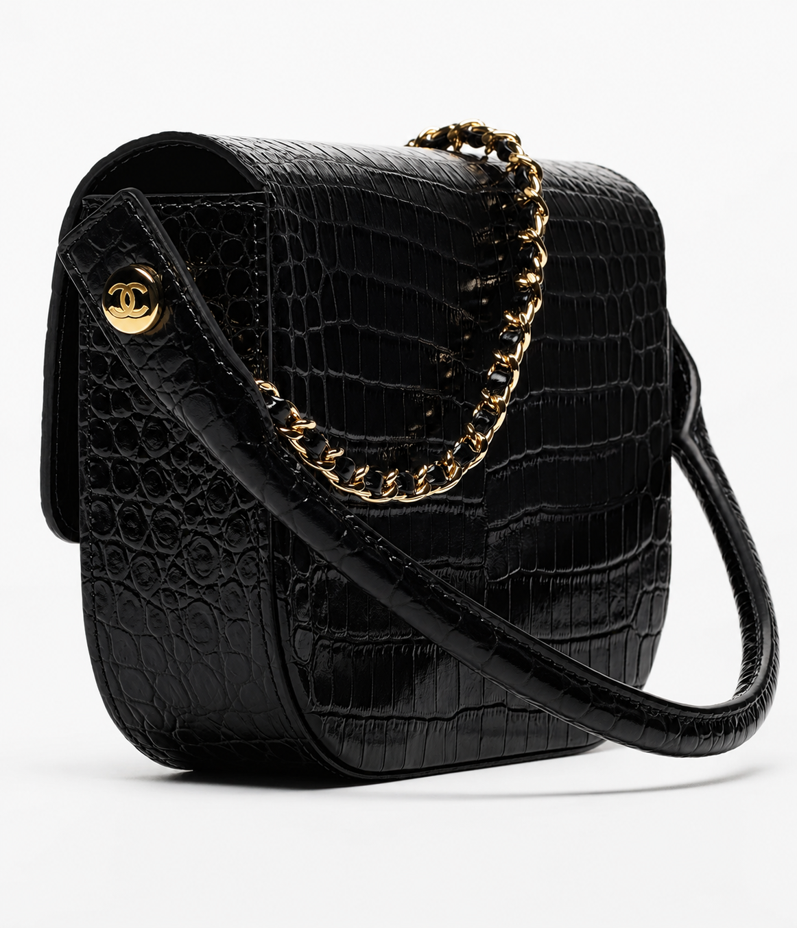 Chanel Mini Flap Bag With Top Handle Crocodile Leather in Black AS6424 - Pre-Owned Authentic